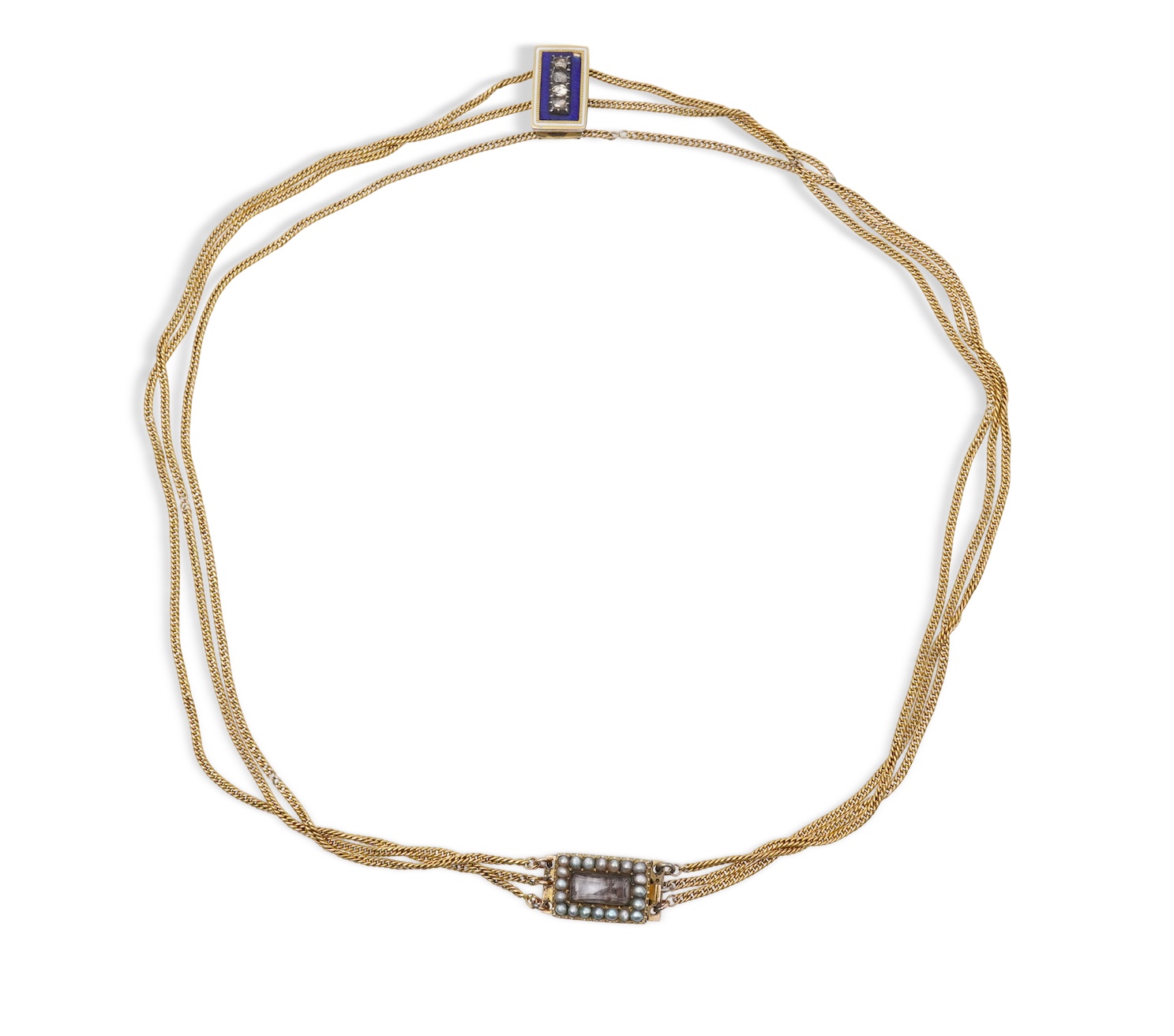 An enamel, pearl and diamond necklace, 19th century, composite